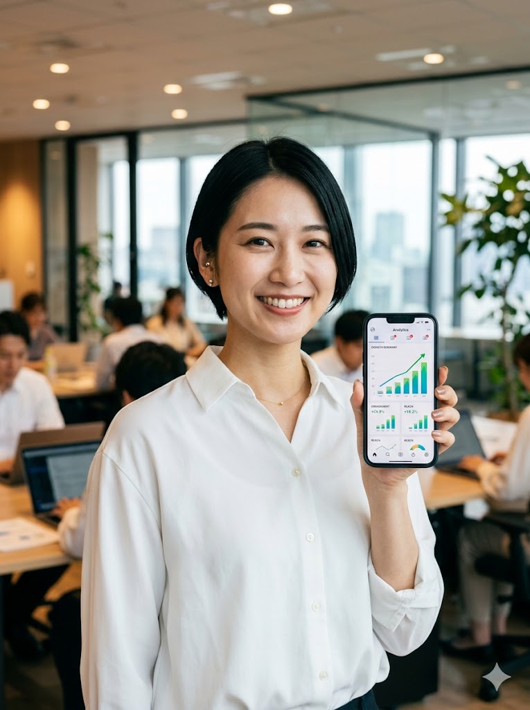 SNS運用がうまくいき喜ぶ担当者